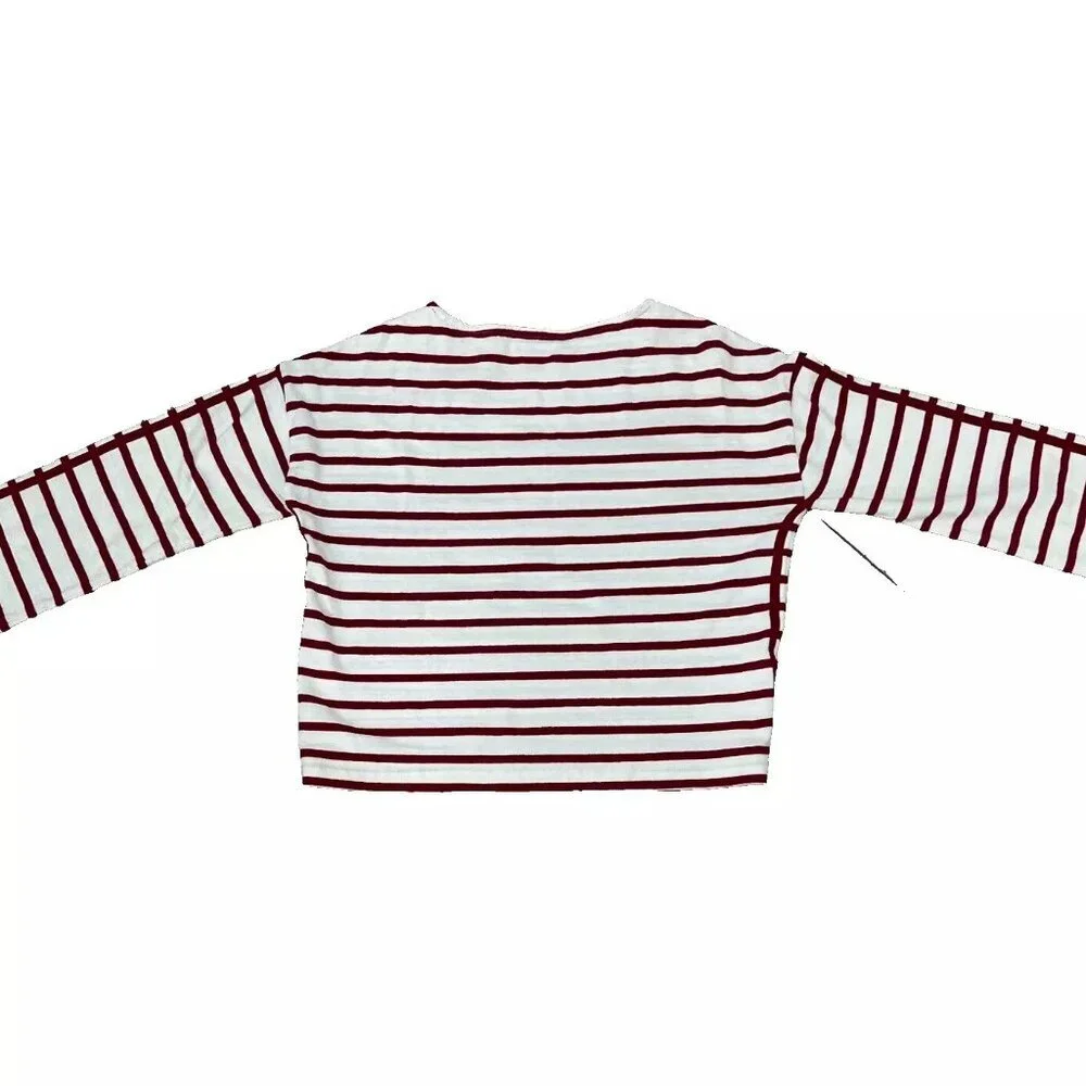 Loft Womens Top Stripe Red White Cotton 3/4 Sleeve Boat Neck Workwear Casual L - Picture 3 of 8